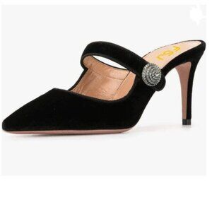 FSJ Black Vintage Mules Pointed Toe High Heel Studded Single Strap Slide Slipper